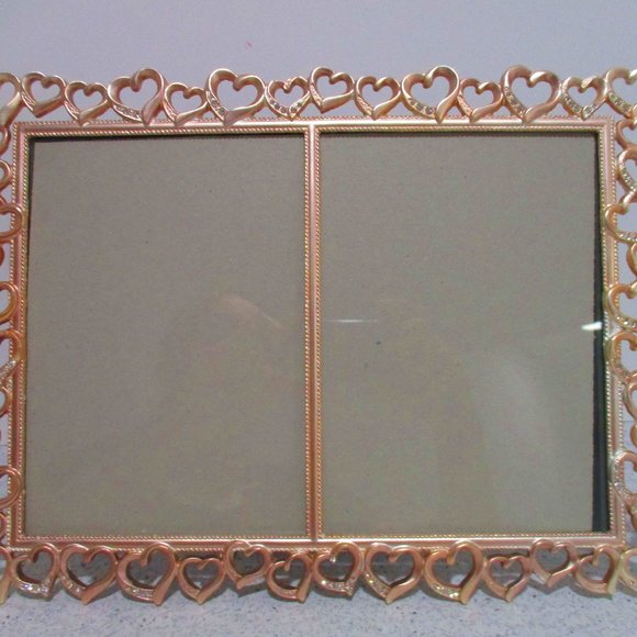 *FETCO Rose Gold Hearts and Rhinestones Double Display Table Top Picture Frame - Picture 1 of 8